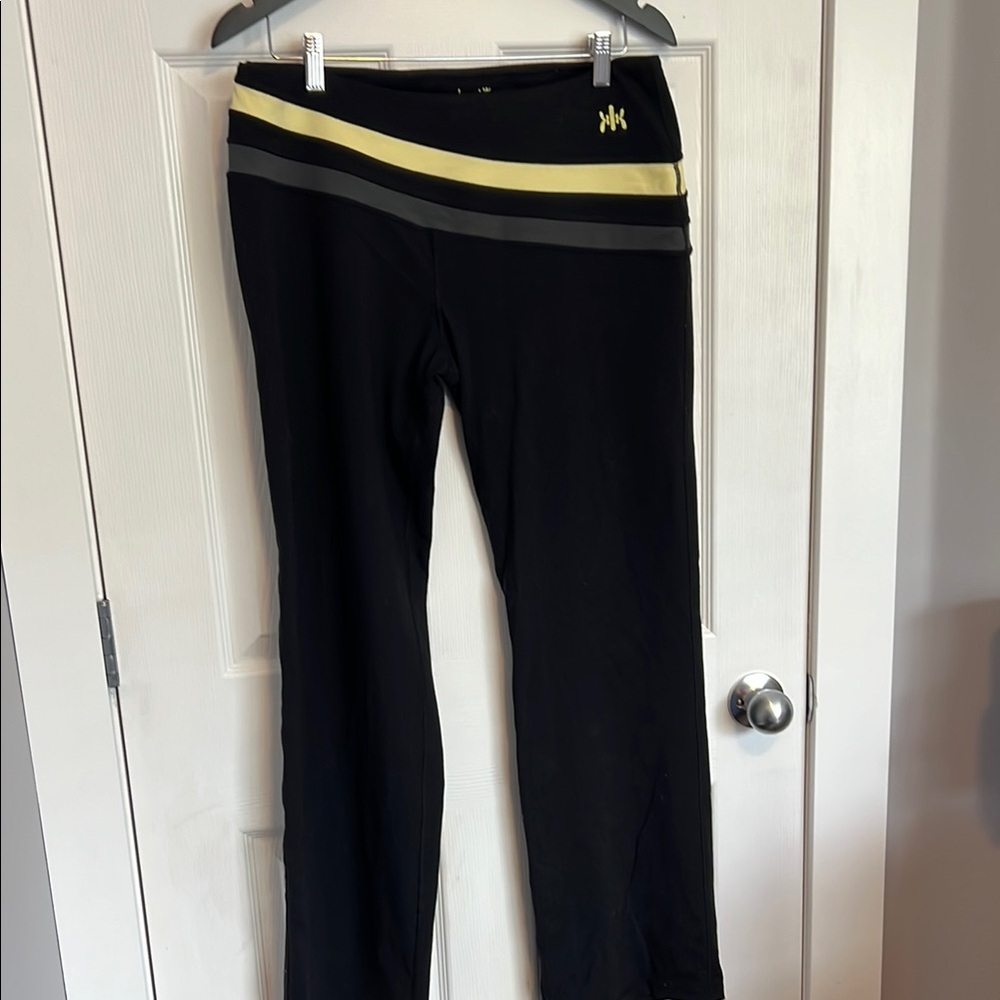 Kyodan Black Leggings with Yellow and Gray Stripes